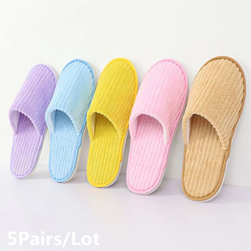 5 Pairs Winter Slippers Men Women  Hotel Disposable Slides Home Travel Sandals Hospitality Footwear One Size on Sale