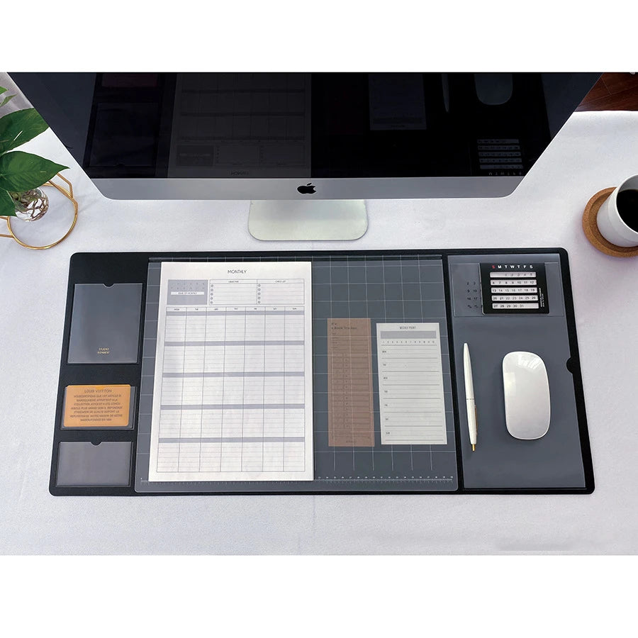 Multifunctional Large XXL PU Mouse Pad Student Writing Pad Business Desk Mat Laptop Organizer with Calendar Scale Card Slot