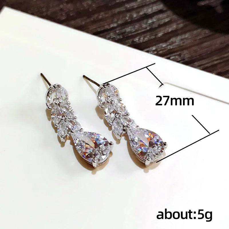Huitan Women Drop Earring Wedding Band Jewelry Leave&Water Drop Shape Earring AAA Cubic Zirconia New Fashion Bridal Accessories