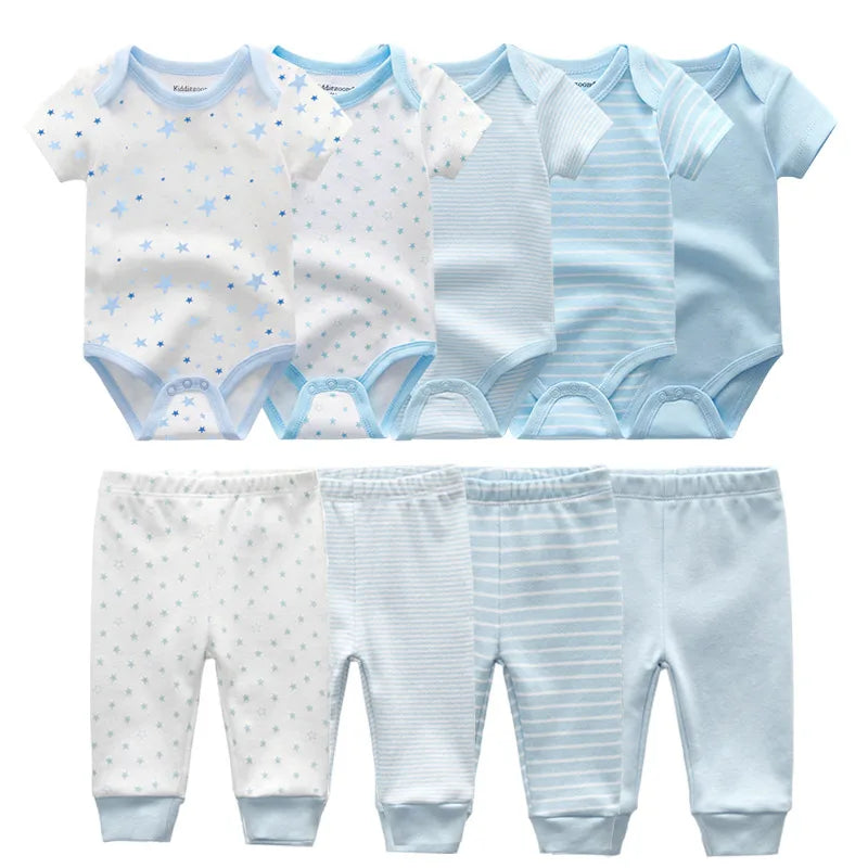 6/9/10PCS Baby Girl Clothes Newborn Solid Bodysuits+Pants Cotton Baby Boy Clothes Short Sleeve Girls Baby Clothing Cartoon