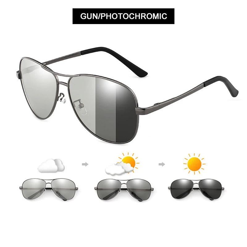 Classic Pilot Photochromic Sunglasses Men Women Fashion Chameleon Polarized Sun Glasses Male Driving Change Color Night Vision