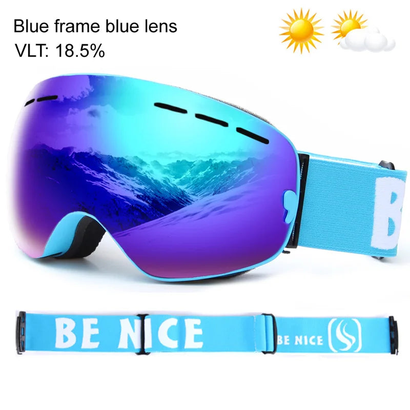 UV400 Anti-fog Double Layers Ski Goggles Big Lens Ski Mask Glasses Skiing Snow Snowboard Eyewear Mirror Polarize Goggles for men