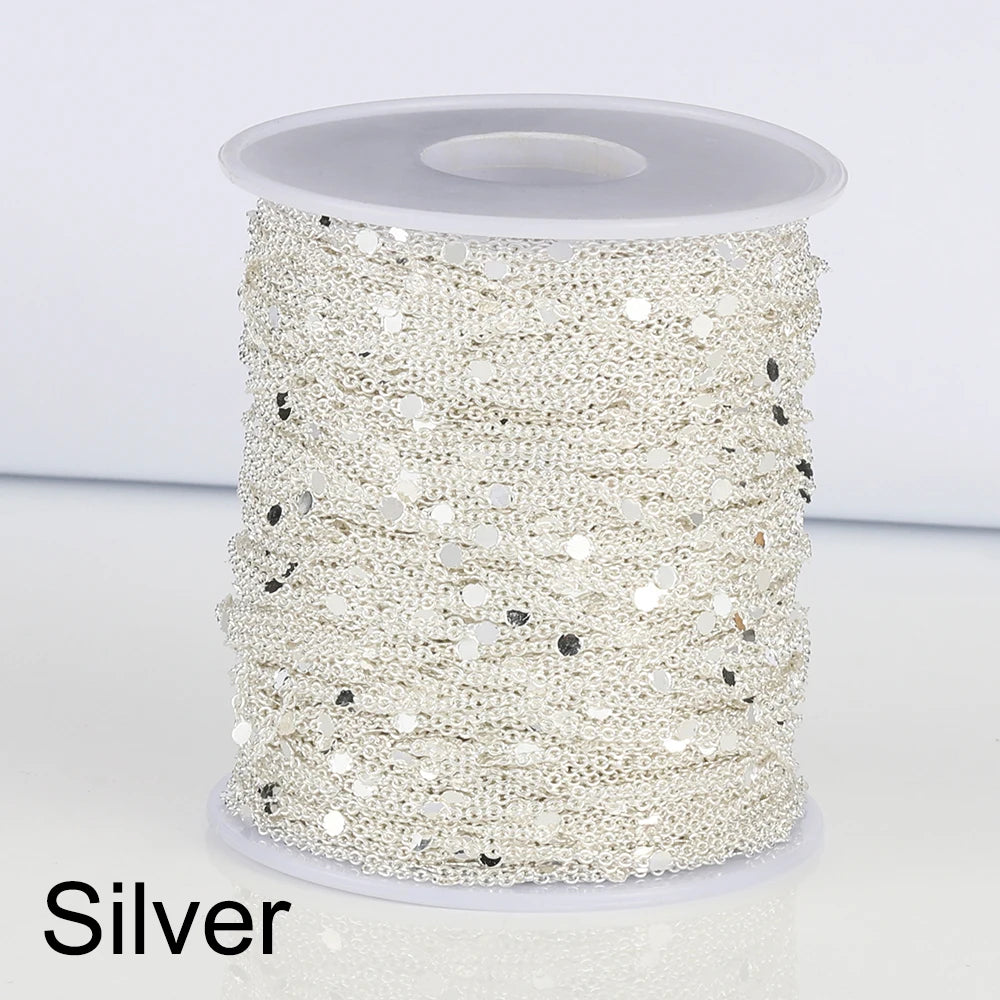 No Fade 2Meters Sequins Chain Necklace Gold Silver Chain Metal Copper Cable Chains Findings Jewelry Making Components Craft DIY