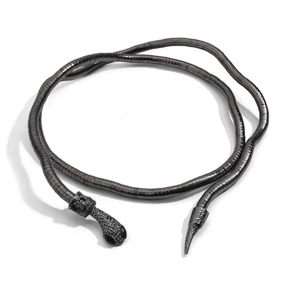 AENSOA 2025 New Punk Multilayer Metal Alloy Gold Black Color Cool Bendy Snake Necklace Bracelet for Women Men Chunky Jewelry