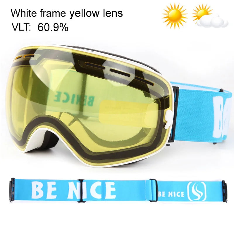 UV400 Anti-fog Double Layers Ski Goggles Big Lens Ski Mask Glasses Skiing Snow Snowboard Eyewear Mirror Polarize Goggles for men