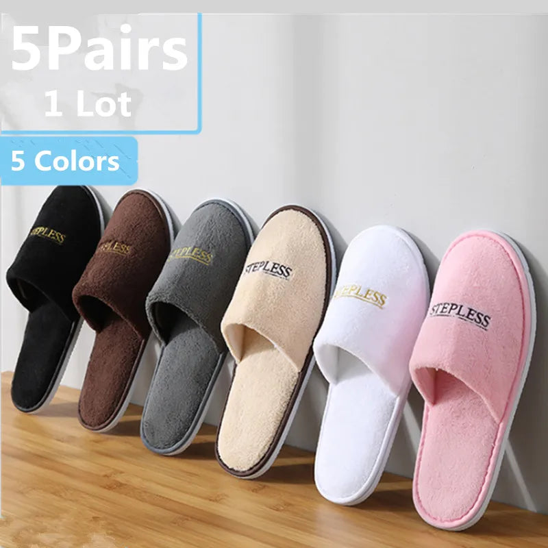 5 Pairs/Lot Winter Slippers Men Women Kids Disposable Hotel Slippers Home Slides Travel Sandals Hospitality Guest Footwear Shoes
