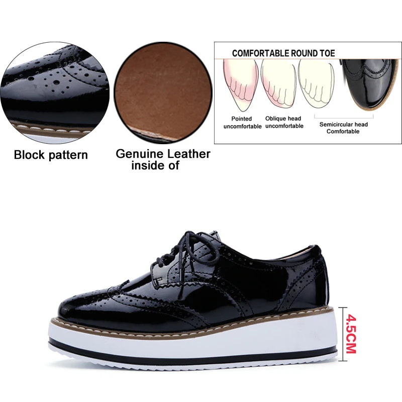 EOFK Spring Autumn Women Derby Platform Flats Brogue Leather Lace up Classic Bullock Footwear Gold Female Oxford Shoes Lady