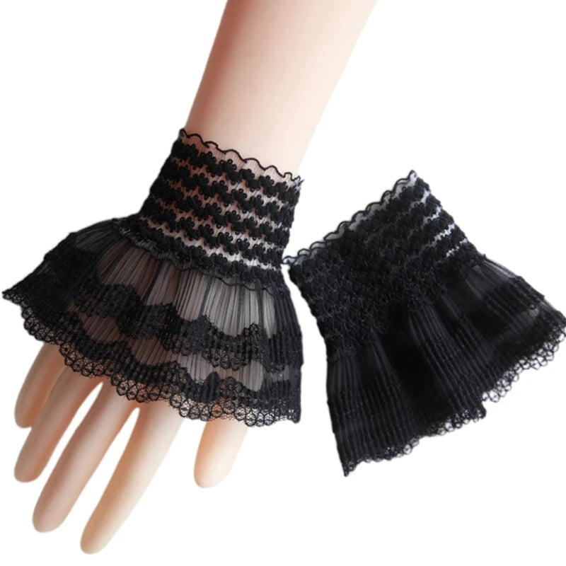 Ruffle Lace False Sleeve Sweater Lace Sleeves Detachable Wrist Cuffs Decor Steampunk Mesh Lace Horn Cuffs