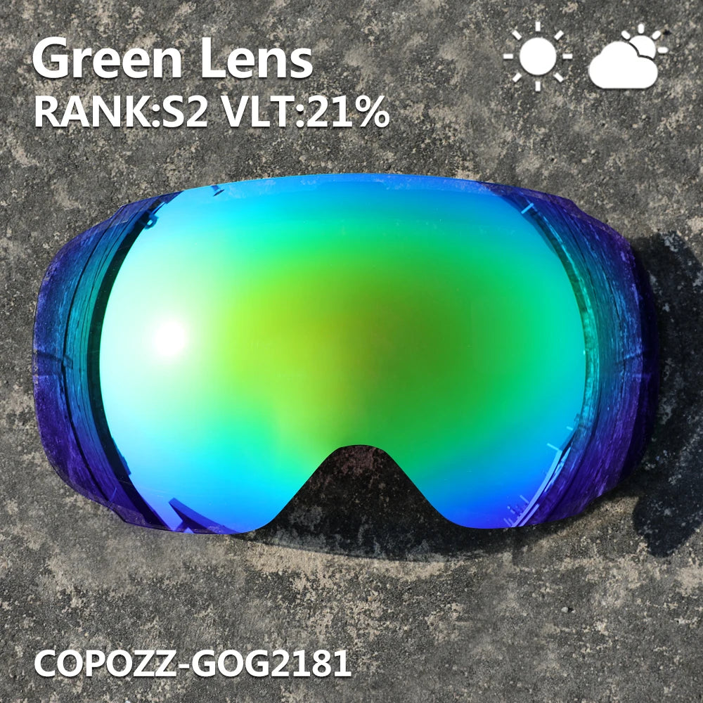 COPOZZ 2181 Magnetic Replacement Lens for Ski Goggles Anti-fog UV400 Spherical Ski Glasses Snowboard Goggles(Only Lens)