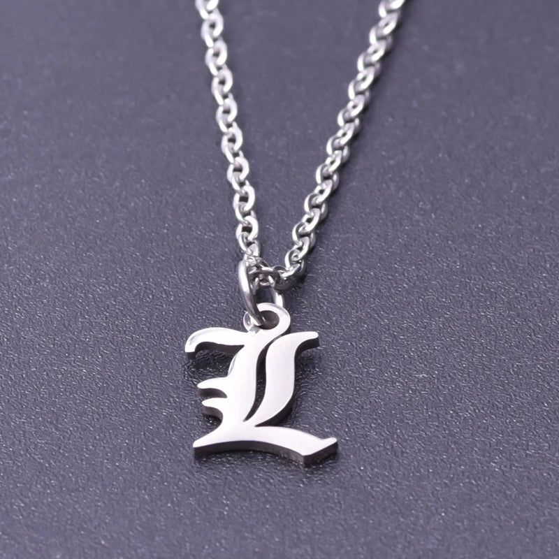 2pcs Stainless Steel Initial Necklace For Men Women Chain Old English Pendant 26 Letters Statement Necklaces Jewelry Couple Gift