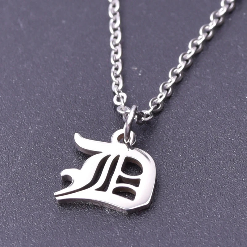 2pcs Stainless Steel Initial Necklace For Men Women Chain Old English Pendant 26 Letters Statement Necklaces Jewelry Couple Gift