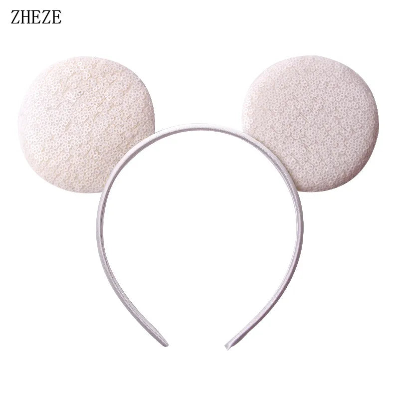 White Day Mouse Ears Headband With Veil Sequins 5"Bow Headwear For Women Festival Hairband Single Party DIY Hair Accessories