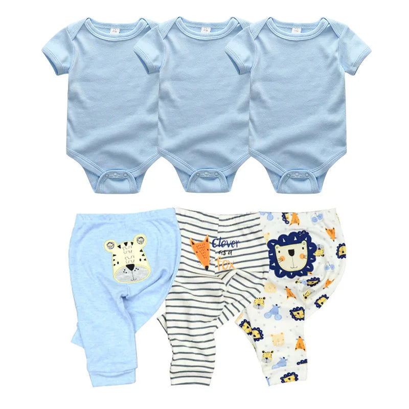 6/9/10PCS Baby Girl Clothes Newborn Solid Bodysuits+Pants Cotton Baby Boy Clothes Short Sleeve Girls Baby Clothing Cartoon