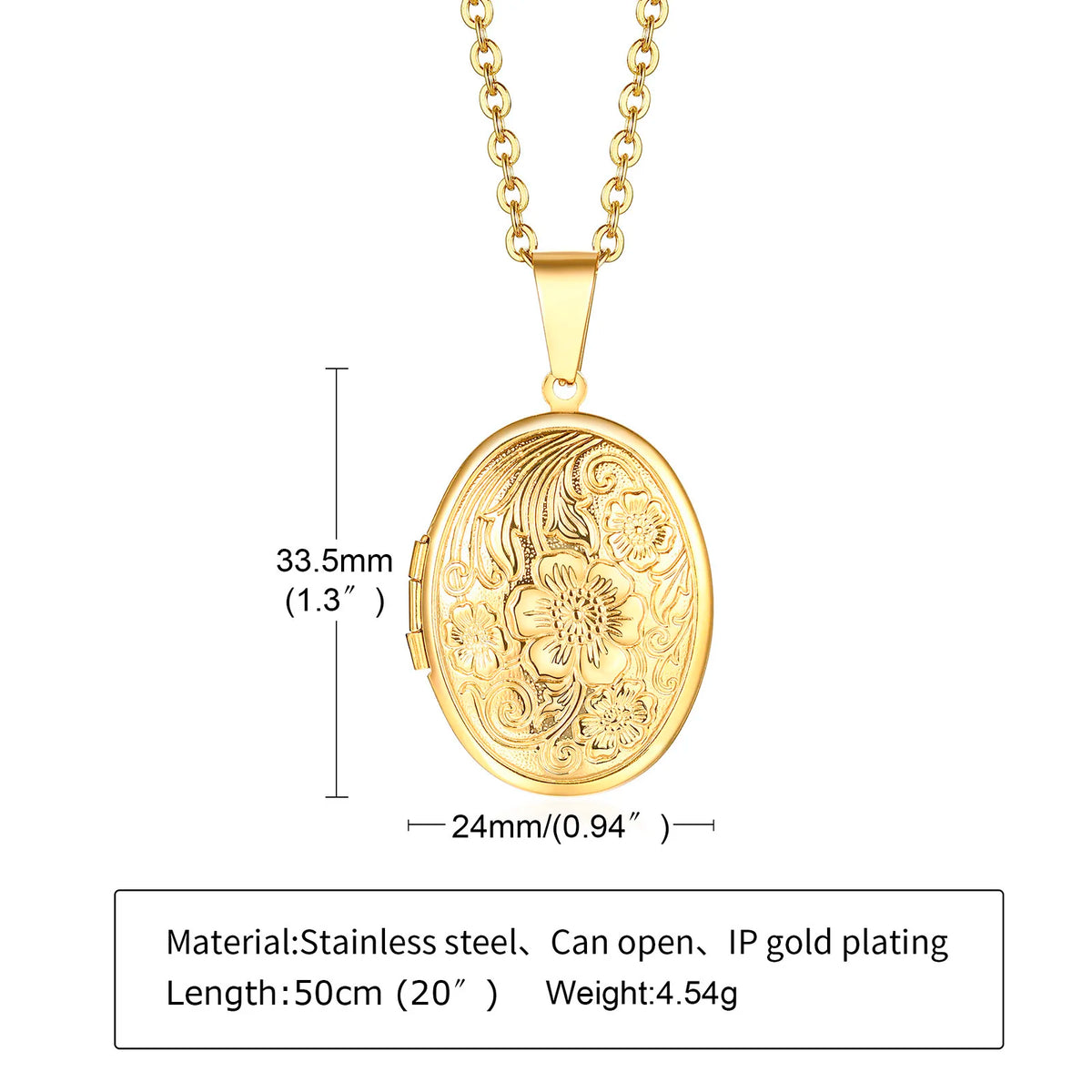 Delicate Floral Oval Heart Locket Pendant Necklaces for Women,Stainless Steel Photo Frame Promise Love Keepsake Gift
