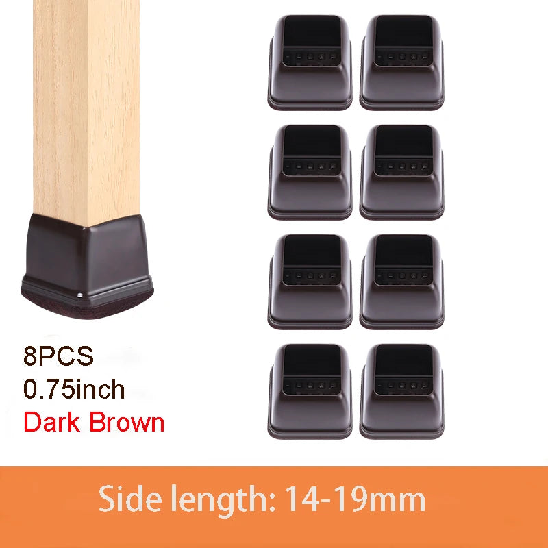 8PCS Thick Rubber Chair Leg Protector Covers Felt Bottom Furniture Pads Floor Protectors Caps to Reduce Noise And Prevent Scratc