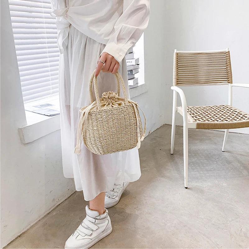 Women Summer Straw Rattan Woven Tote Small Clutch Bags Retro Ladies Beach Basket Handbags Vacation Travel Shopping Purse Bolsos