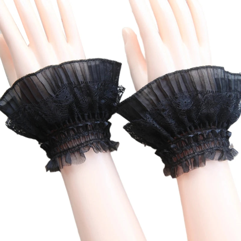 Ruffle Lace False Sleeve Sweater Lace Sleeves Detachable Wrist Cuffs Decor Steampunk Mesh Lace Horn Cuffs