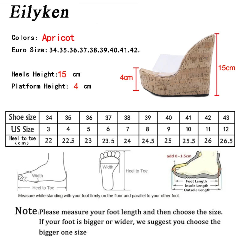 Eilyken Summer Concise PVC Transparent Peep Toe Platform Wedges Women Slippers Sandals Fashion High Heels Female Shoes