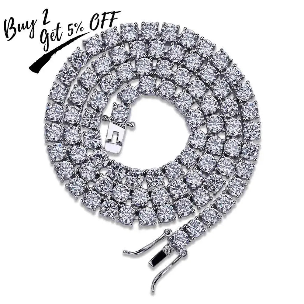 TOPGRILLZ 3mm-10mm Iced Out Bling AAA Zircon 1 Row Tennis Chain Necklace Men Hip Hop Jewelry Gold Silver Color Charms