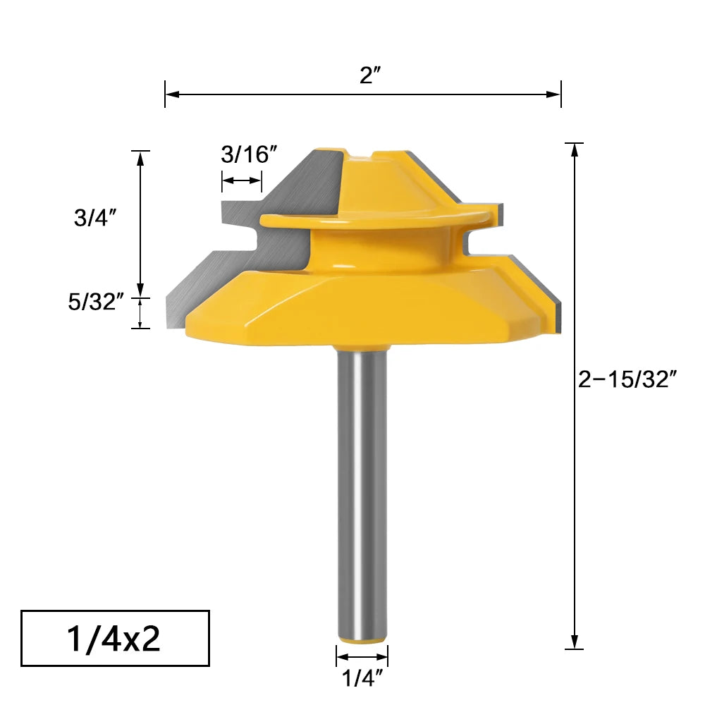 45 Degree Lock Miter Router Bit 1/4" 6mm Shank Woodworking Tenon Milling Cutter Tool Drilling Milling For Wood Carbide Alloy