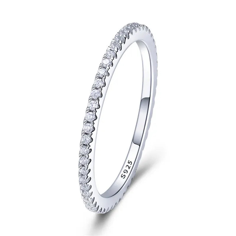 BAMOER 925 Sterling Silver Full Paved Simulated Diamond Stackable Rings, Women Gold Plated Engagement Eternity Bands Colored CZ