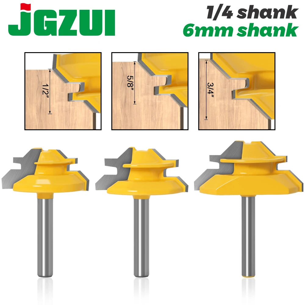 45 Degree Lock Miter Router Bit 1/4" 6mm Shank Woodworking Tenon Milling Cutter Tool Drilling Milling For Wood Carbide Alloy