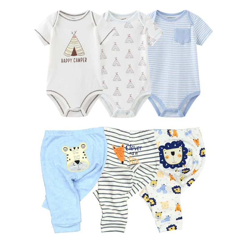 6/9/10PCS Baby Girl Clothes Newborn Solid Bodysuits+Pants Cotton Baby Boy Clothes Short Sleeve Girls Baby Clothing Cartoon