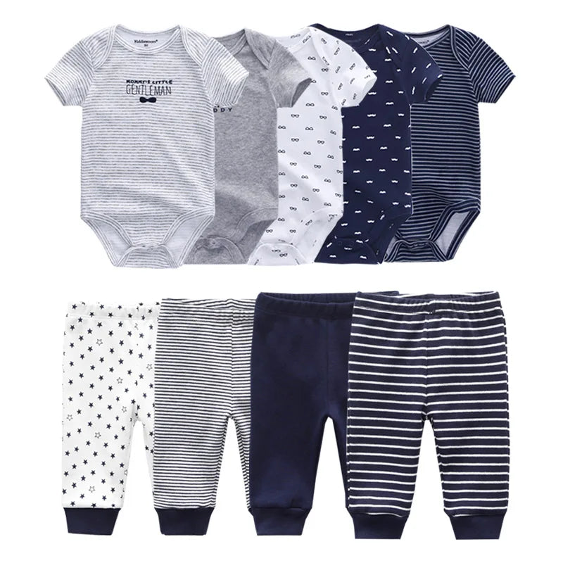6/9/10PCS Baby Girl Clothes Newborn Solid Bodysuits+Pants Cotton Baby Boy Clothes Short Sleeve Girls Baby Clothing Cartoon
