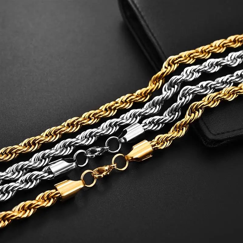 Jiayiqi 2mm-7mm Rope Chain Necklace Stainless Steel Never Fade Waterproof Choker Men Women Jewelry Silver Color Chains Gift