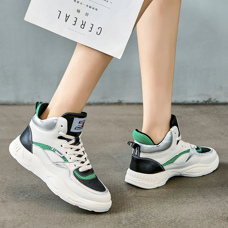 Leather women's shoes 2021 autumn new version of high-top small white shoes women's sports casual shoes