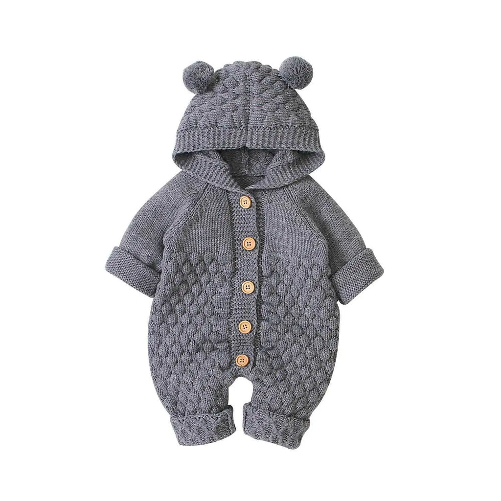 Citgeett Autumn Winter Newborn Baby Boys Girls Ear Knit Romper Hooded Wool Sweater Jumpsuit Warm Cute Outfit