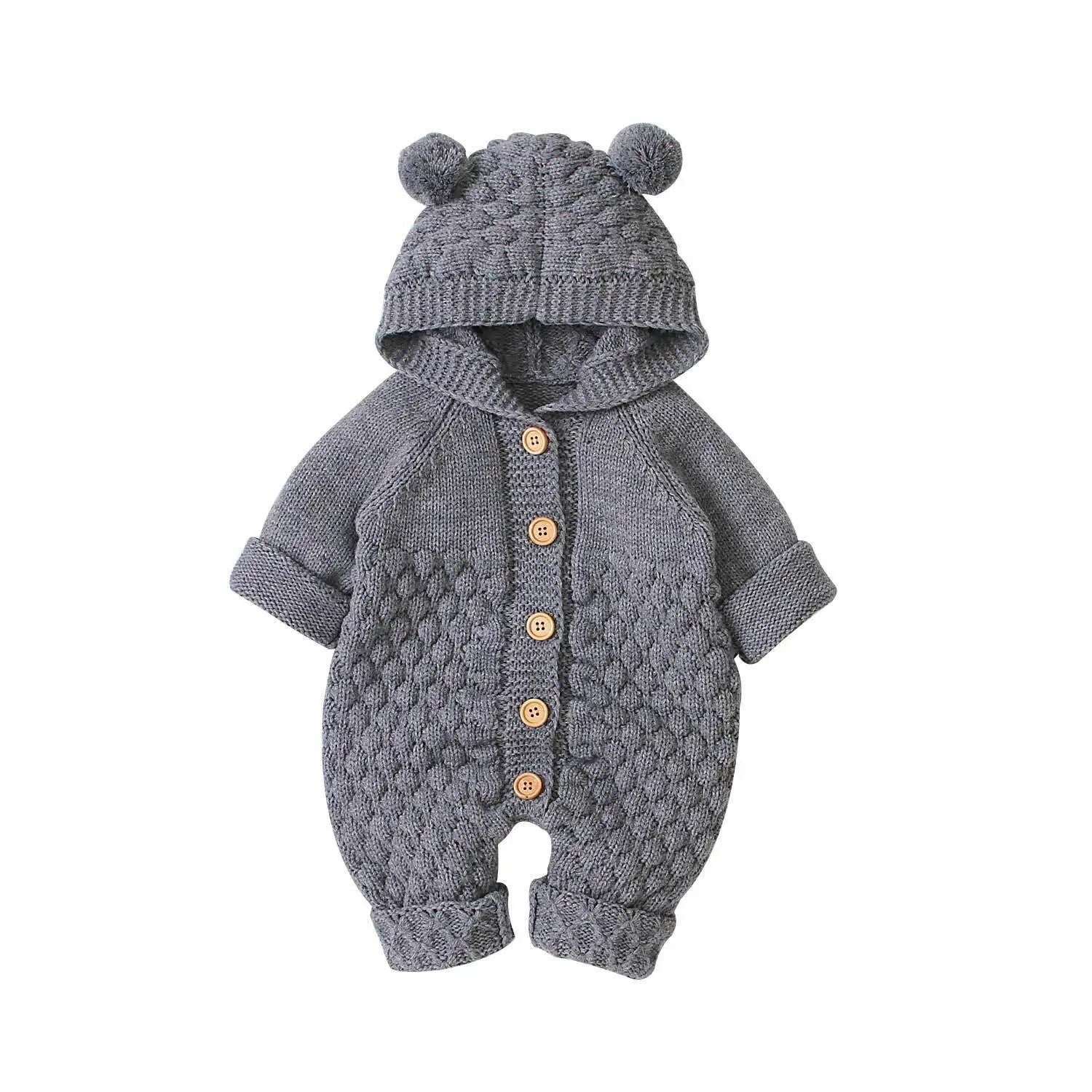Citgeett Autumn Winter Newborn Baby Boys Girls Ear Knit Romper Hooded Wool Sweater Jumpsuit Warm Cute Outfit