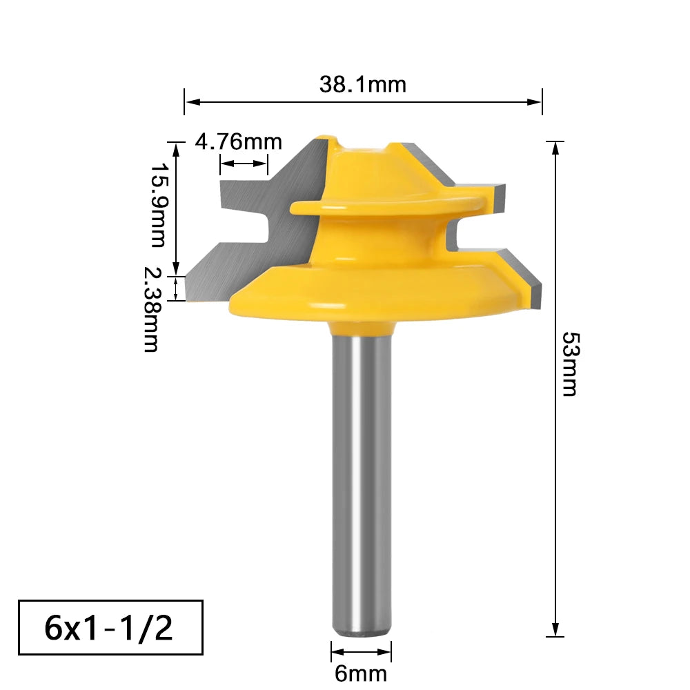 45 Degree Lock Miter Router Bit 1/4" 6mm Shank Woodworking Tenon Milling Cutter Tool Drilling Milling For Wood Carbide Alloy