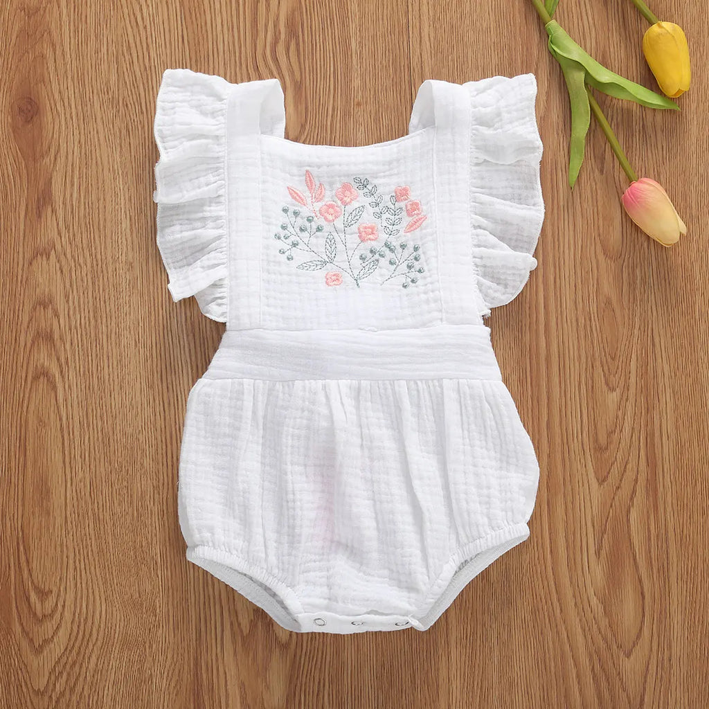 Citgeett Summer Newborn Infant Baby Girls Flowers Print Ruffles Short Sleeve Cotton Backless Lovely Jumpsuits Headband Clothes