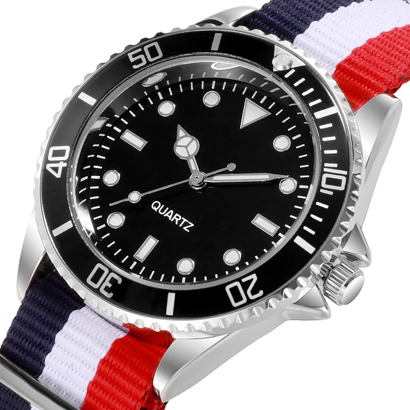 Diver Style Watch Japan Movement Rotating Bezel Fabric Strap 40mm Dial