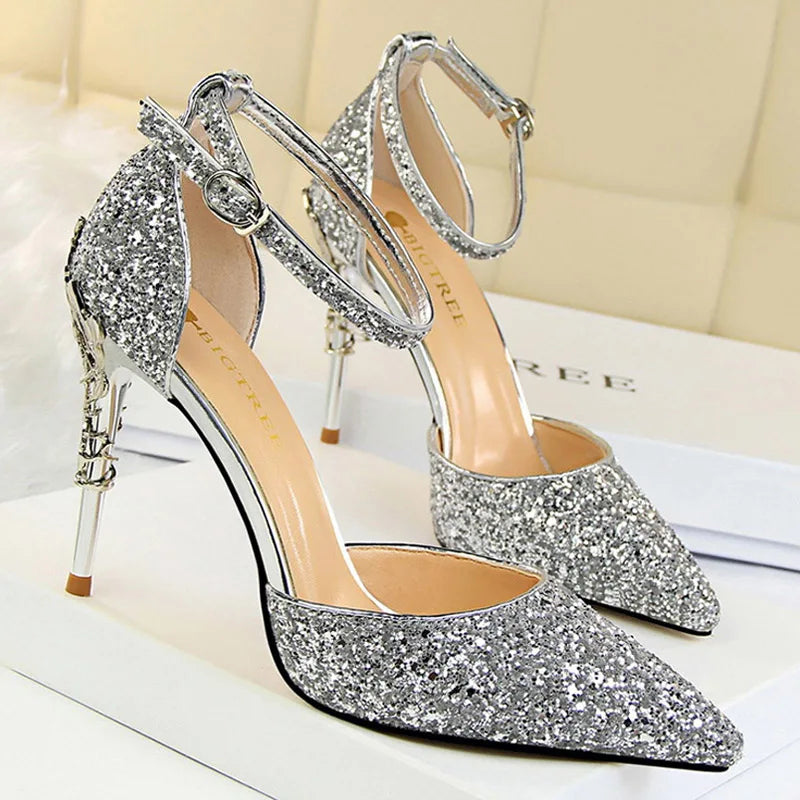 BIGTREE Shoes Heels 2026 New Woman Pumps Sequins High Heels Women Shoes Fashion Ladies Shoes Gold Sliver Stiletto Heels Sandals