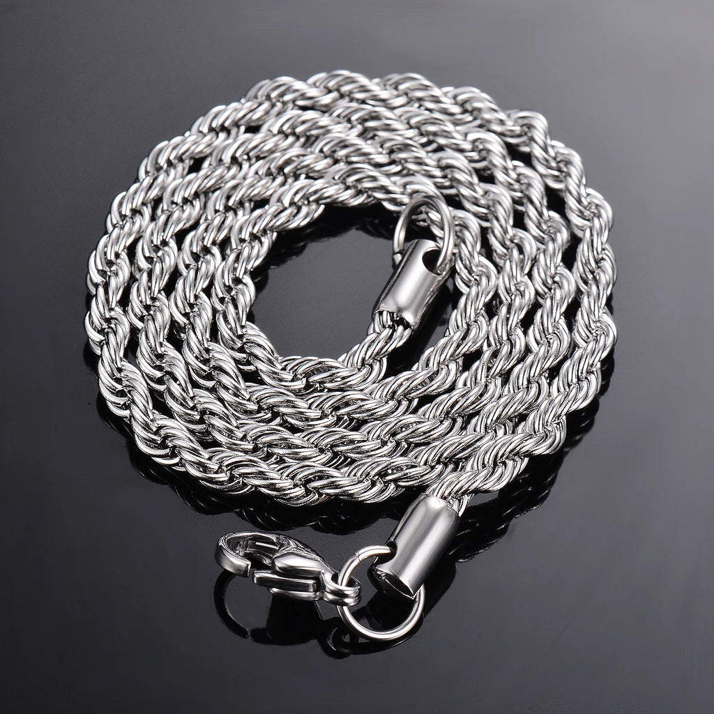 1 Piece Steel Color Width 2mm/2.5mm/3mm/4mm/5mm/6mm Rope Chain Necklace/Bracelet For Men Women Stainless Steel Chain Necklace