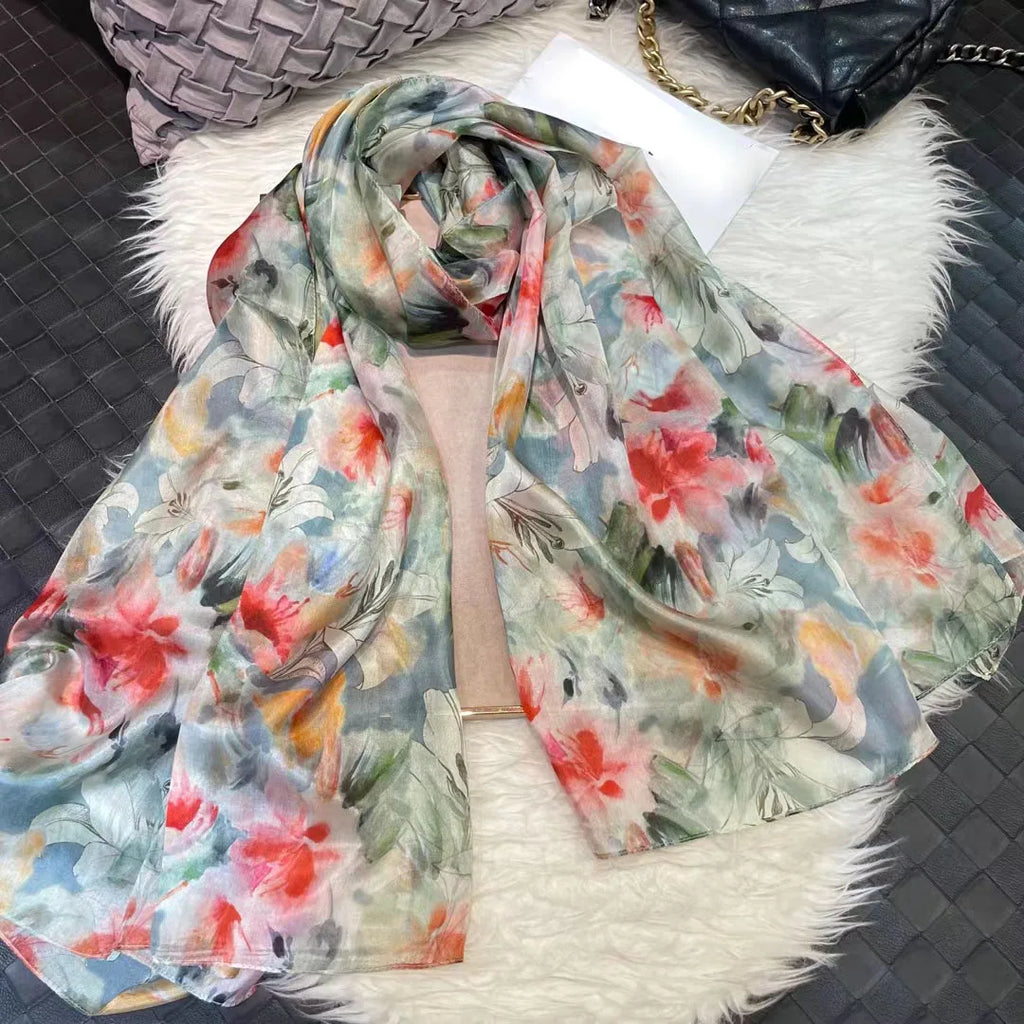 BYSIFA| Ultralarge Blue White 100% Mulberry Silk Scarf Beach Wrap Brand Female Long Scarves New Paisley Design Silk Scarf Shawl