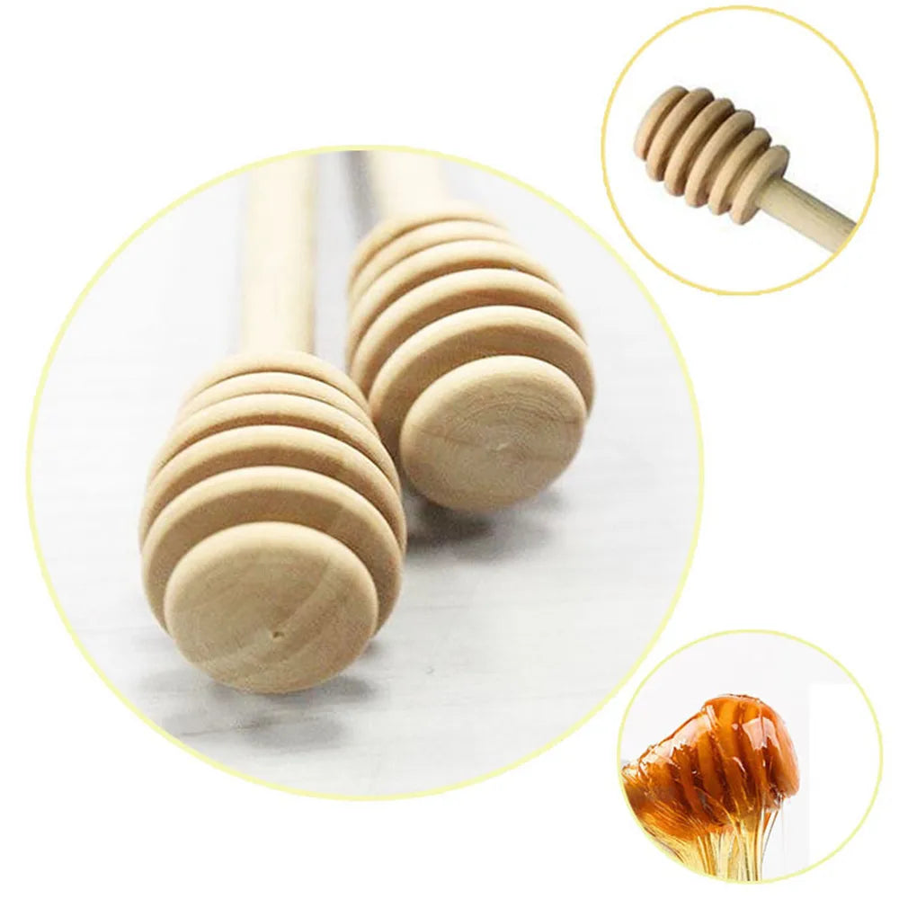High Quality Honey Stir Bar Mixing Handle Jar Spoon Practical 1Pc Wood Dipper Honey Long Stick Supplies Honey Kitchen Tools