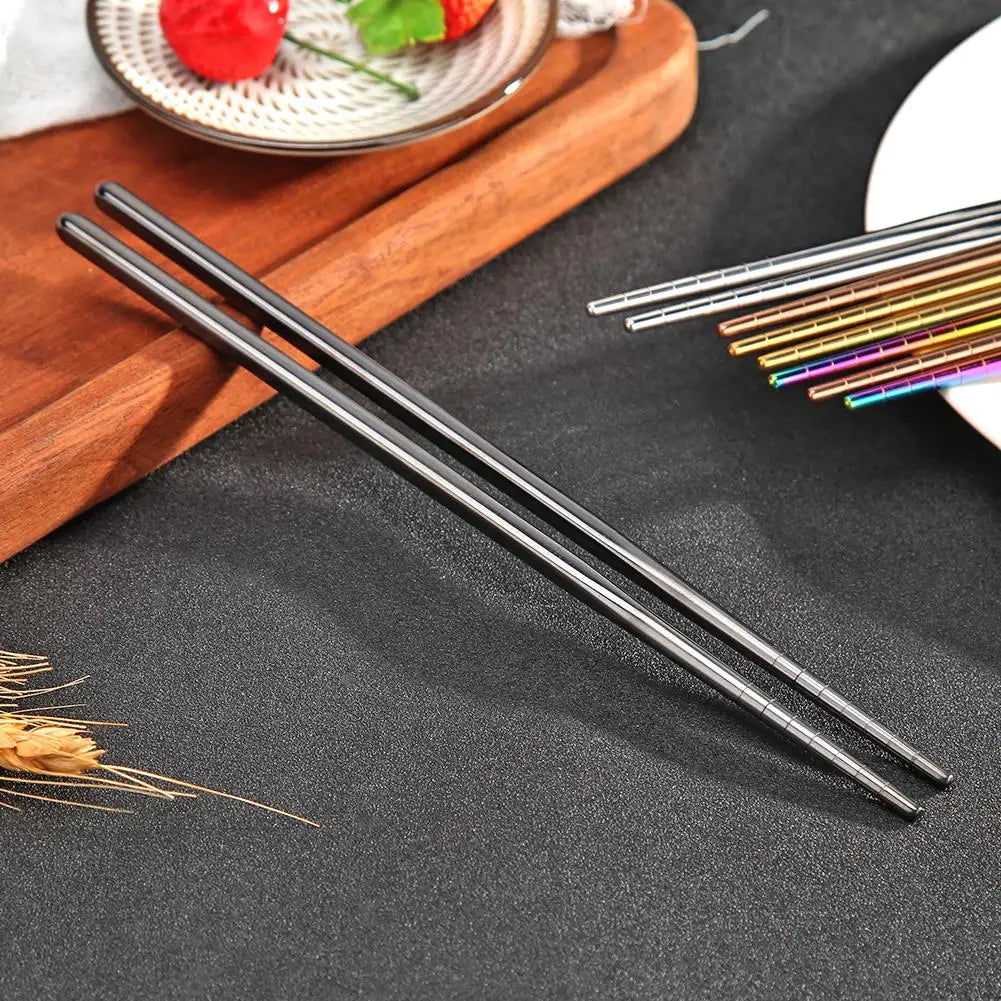 1-5 Pair Stainless Steel Chopsticks Metal Chop Sticks Tableware Silver Gold Multicolor Wedding Party Festival Supplies