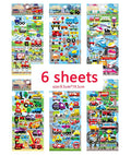 6 Sheets 3D Bubble Sticker Car Truck Plane Traffic Waterproof Cartoon Anime Stickers For Girl Boy Kids Funny Educational Toys