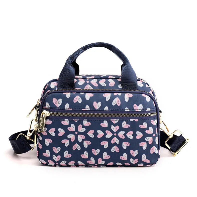 Small Printing Women Shoulder bag High Quality Female Messenger Bag Ladies Nylon portable Phone CrossBodyTote Bag Flower Purple