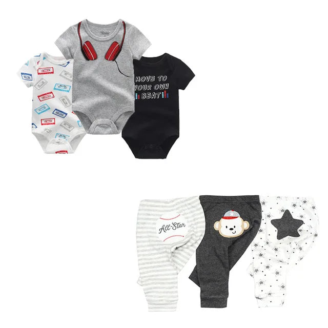 6/9/10PCS Baby Girl Clothes Newborn Solid Bodysuits+Pants Cotton Baby Boy Clothes Short Sleeve Girls Baby Clothing Cartoon