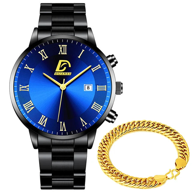 reloj hombre Fashion Mens Watches Luxury Stainless Steel Calendar Quartz Wrist Watch Men Business Bracelets Watch montre homme