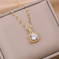 Korean Style Fashion Square Zircon Stainless Steel Necklaces For Women Luxury Elegant Female Clavicle Chain Jewelry Wholesale