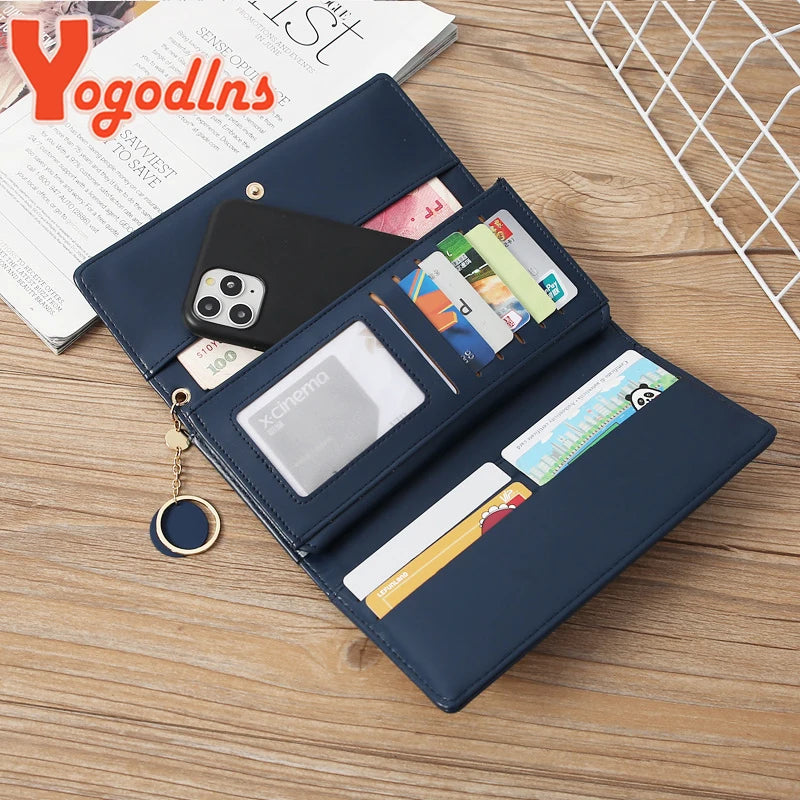 Yogodlns Casual Long Wallet For Women Pendant PU Leather Handbag Multi-layer Clutch Shopping Lady Purse Phone Card Holder Purse
