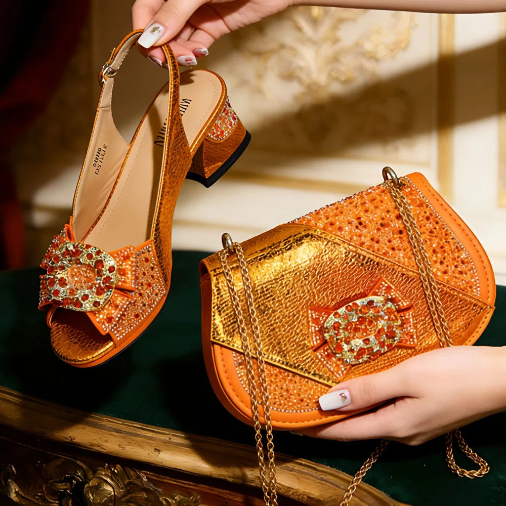 Venus Chan 2026 INS Green Elegant Women's High Heel Shoes and Rhinestone-Embellished Bag Set - Perfect for Any Occasion