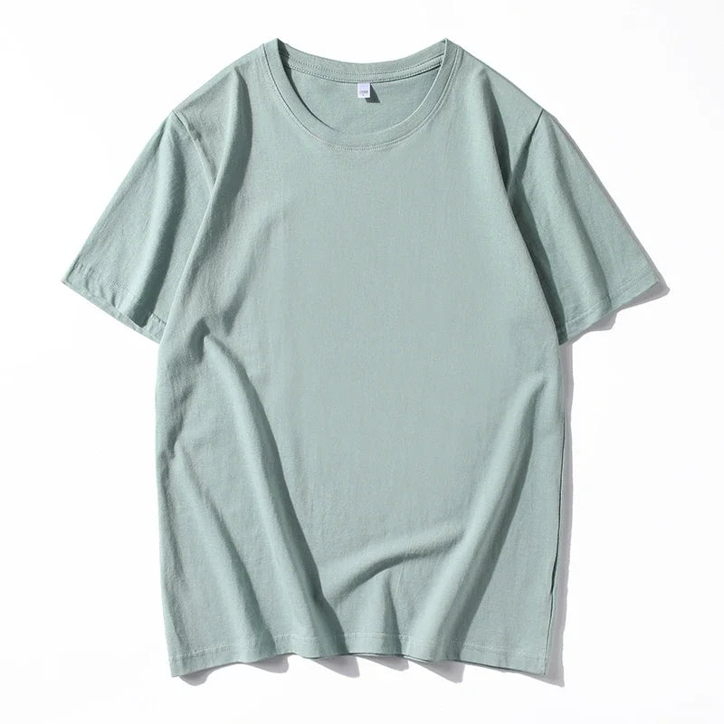 Men's Solid Color Round Neck Cotton Short Sleeved T-shirt Summer Comfortable Top