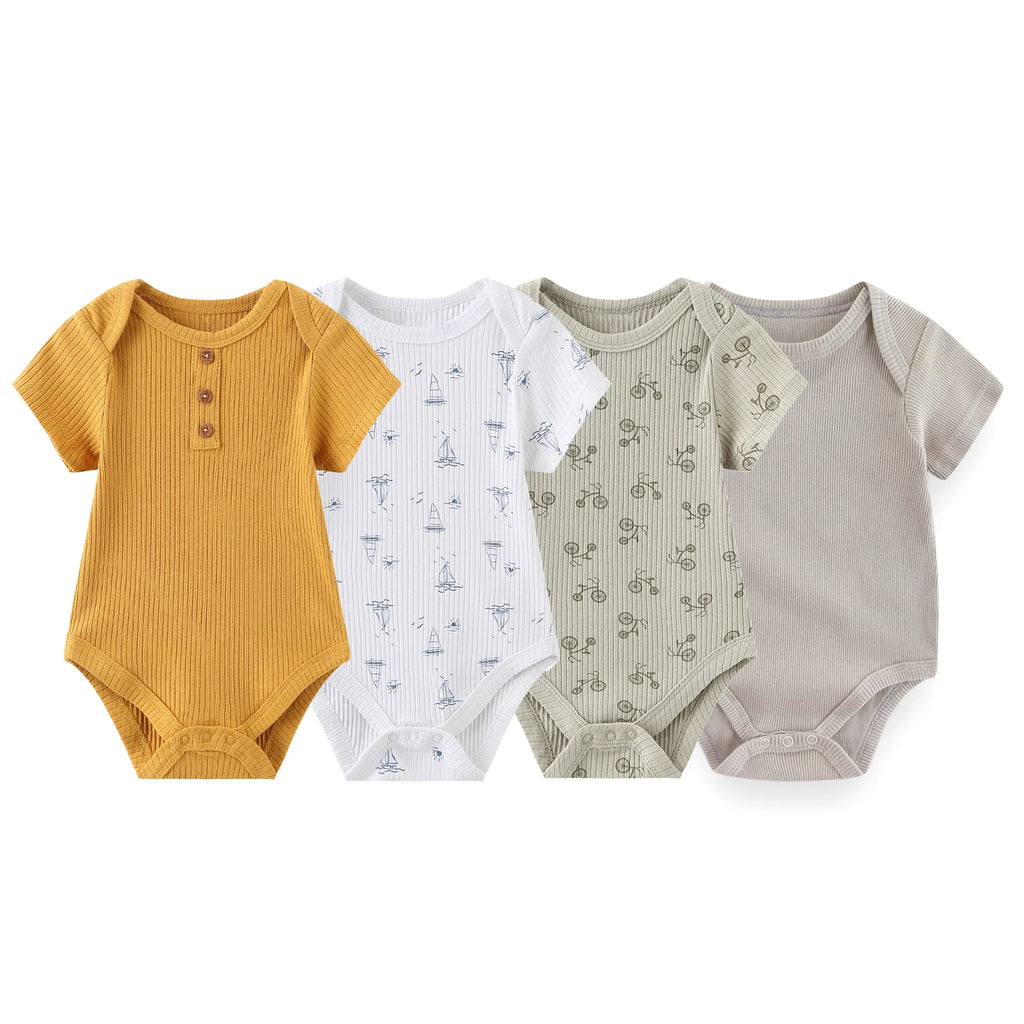 Kiddiezoom 3/4 Pcs/Lot Four Seasons Unisex Cartoon Newborn Boy Girl Bodysuits Soft Cute Infant Onesies Clothes Baby Shower Gift