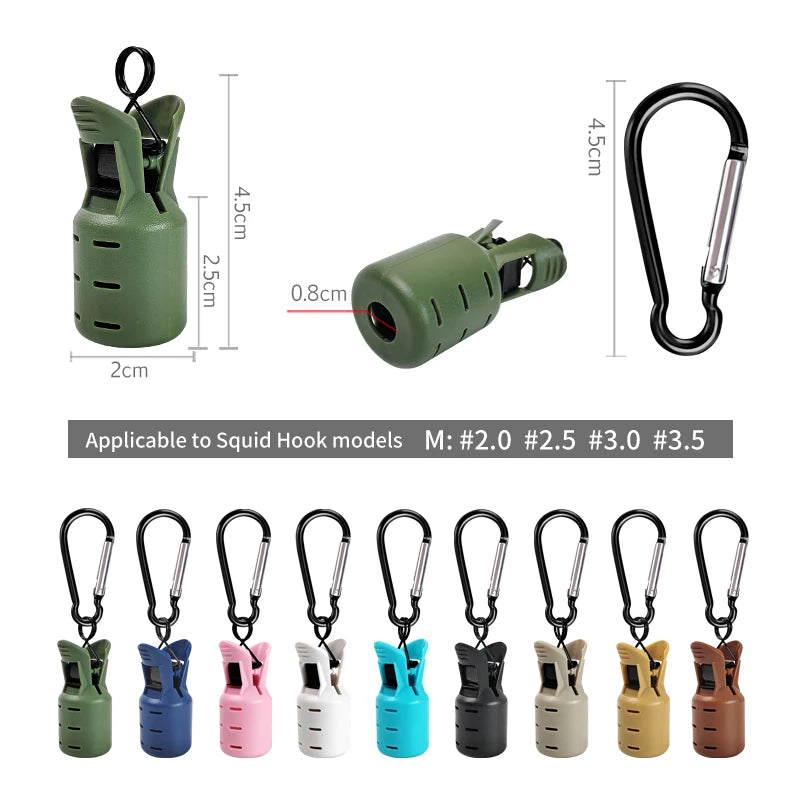 New Squid Jig Bait Protector Kit Size M 6pcs Webfoot Octopus Egi Hooks Cover Cuttlefish Umbrella Lure Cap with Carabiner